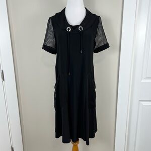 Joseph Ribkoff Black Midi Dress with Mesh Sleeves
